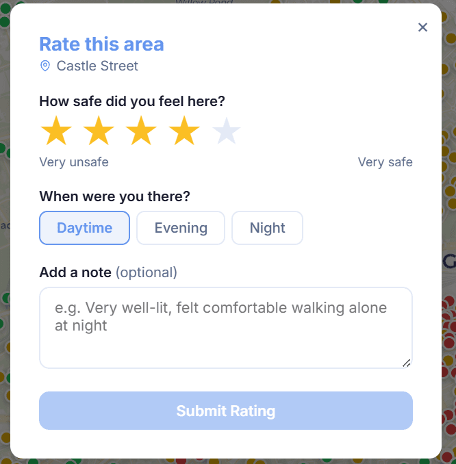 Strides street rating form for Castle Street