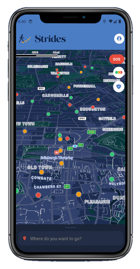 Strides app map view in dark mode